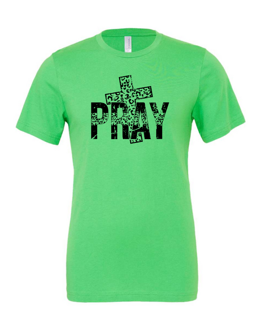 Pray Short Sleeve Shirt with Leopard Print Cross