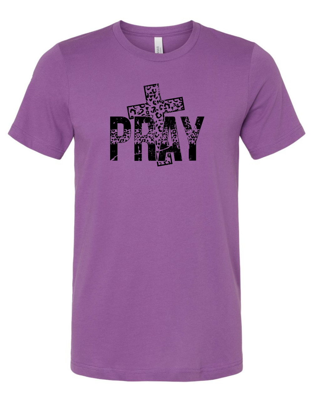 Pray Short Sleeve Shirt with Leopard Print Cross